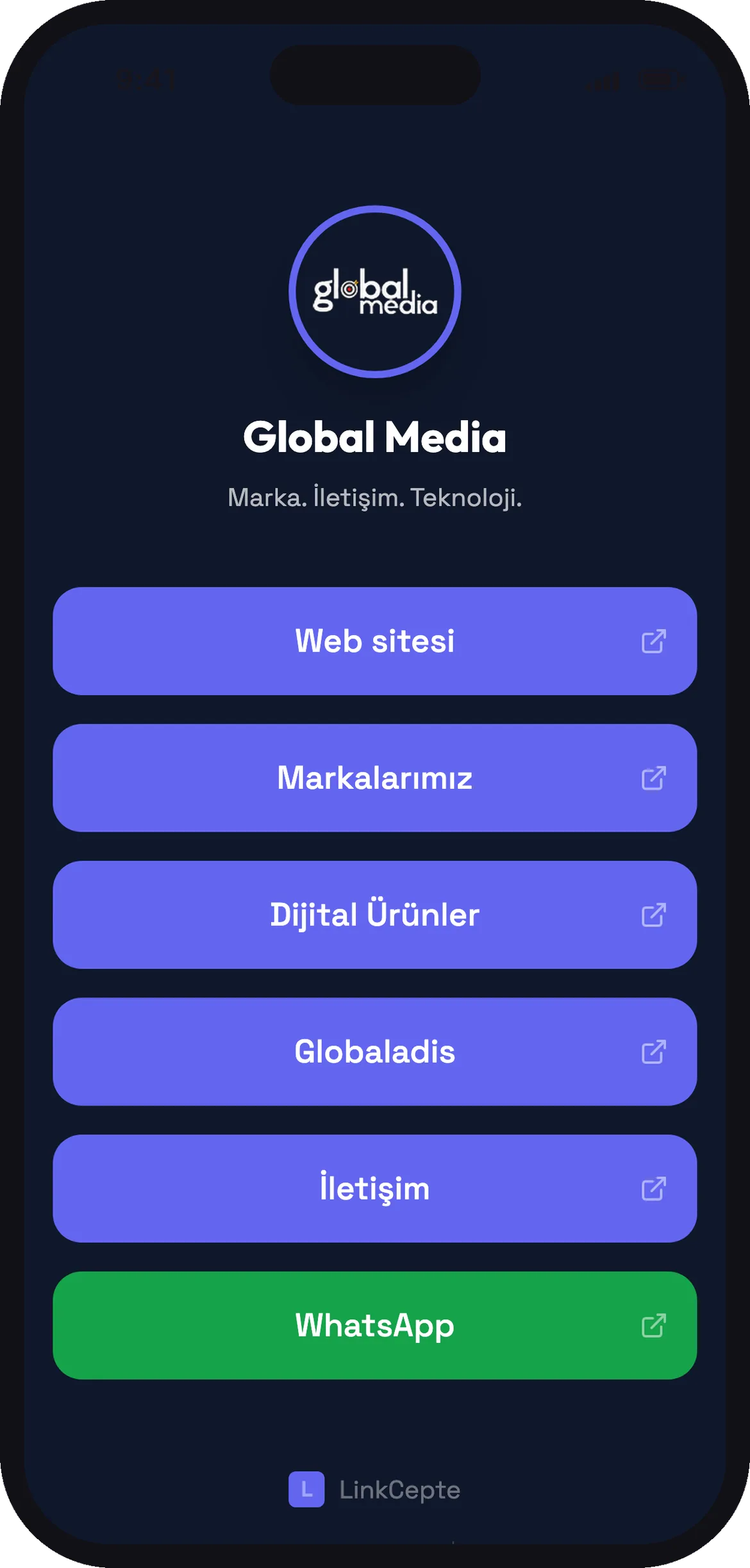 Telefonda Global Media bio sayfası